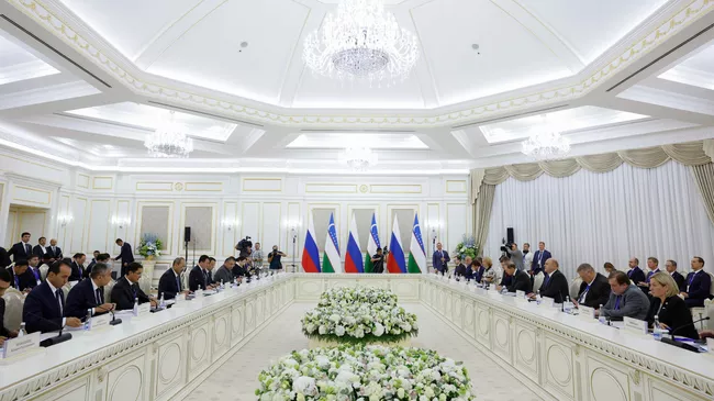 Председатель правительства РФ Михаил Мишустин на пятом заседании Совместной комиссии на уровне глав правительств России и Узбекистана в Ташкенте. 9 сентября 2024
