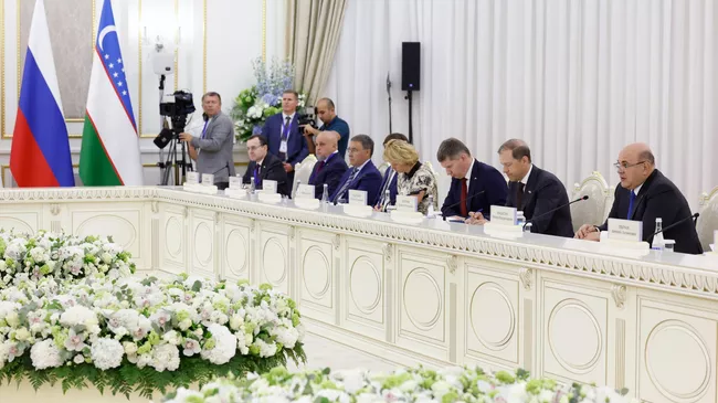 Председатель правительства РФ Михаил Мишустин на пятом заседании Совместной комиссии на уровне глав правительств России и Узбекистана в Ташкенте. 9 сентября 2024