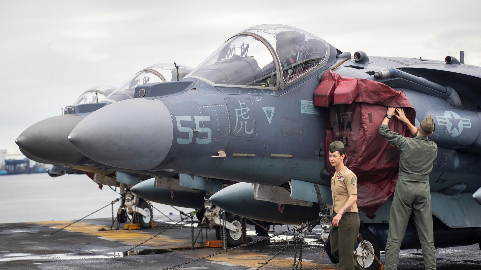 Самолеты Harrier на палубе авианосца USS Kearsarge ВМС США в морском порту Клайпеда - РИА Новости, 1920, 02.11.2024