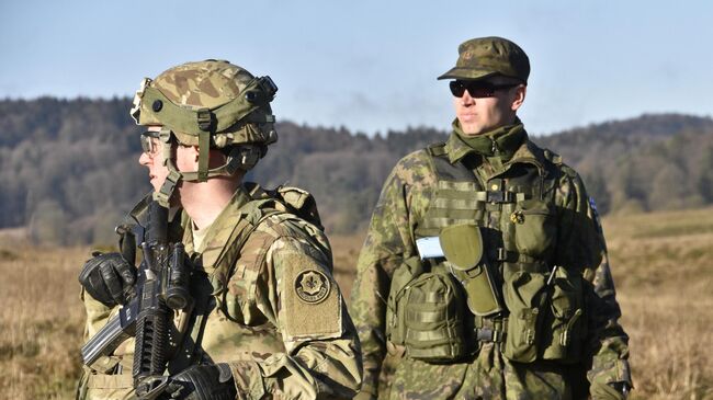 Американский и финский военнослужащие во время учений