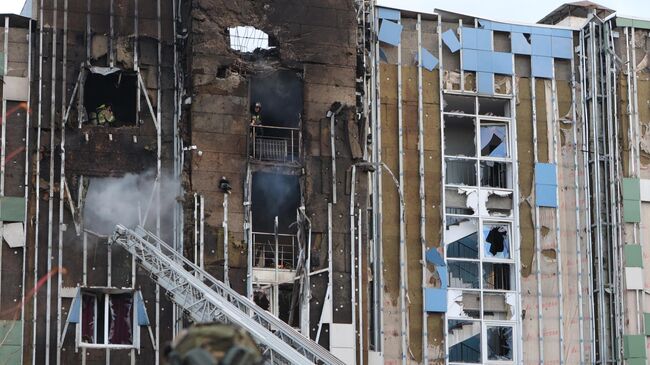 Жилой дом в Белгороде, пострадавший в результате атаки беспилотника