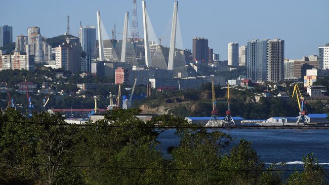 Вид на мост через бухту Золотой Рог во Владивостоке Вид на мост через бухту Золотой Рог во Владивостоке