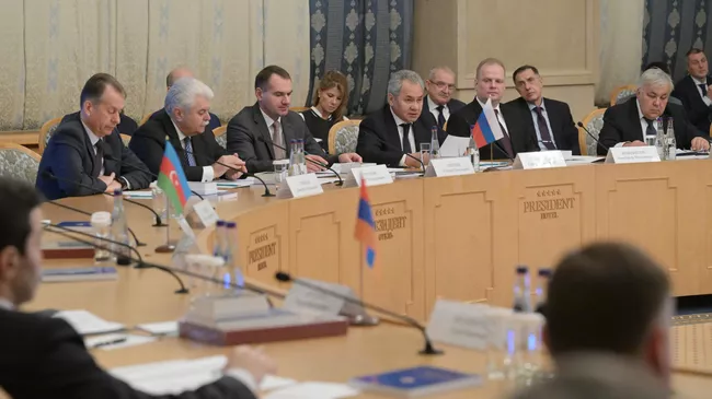 Секретарь Совета безопасности РФ Сергей Шойгу на 12-ой встрече секретарей советов безопасности государств - участников СНГ в Москве