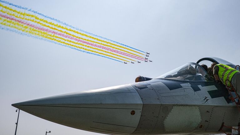 Многофункциональный истребитель пятого поколения Су-57Э на Международном аэрокосмическом салоне Airshow China 2024 в городе Чжухай китайской южной провинции Гуандун