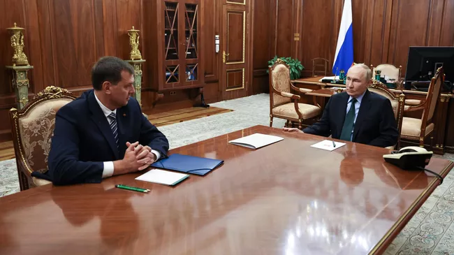 Владимир Путин и губернатор Запорожской области Евгений Балицкий во время встречи