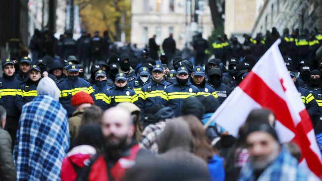 Полицейские у здания парламента Грузии в Тбилиси