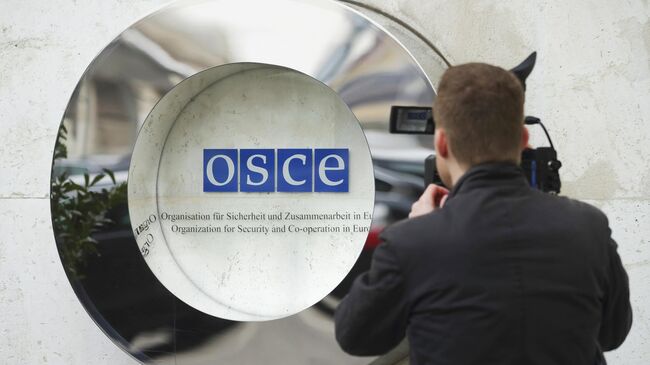 Оператор снимает логотип ОБСЕ