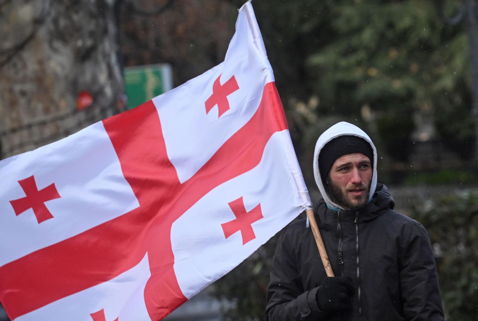 Участник акции протеста оппозиции во время выборов президента Грузии в Тбилиси - РИА Новости, 1920, 28.02.2025
