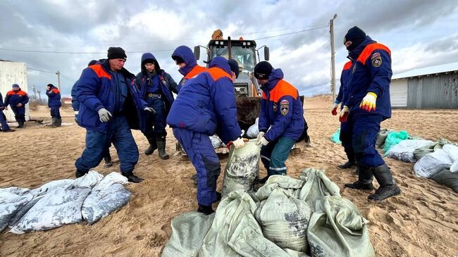 Специалисты собирают загрязненный песок с кубанского берега после крушения танкеров с нефтепродуктами