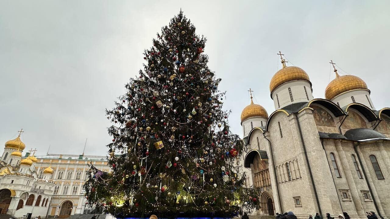 Главную новогоднюю елку России украсили новогодними игрушками и гирляндами - РИА Новости, 1920, 23.12.2024