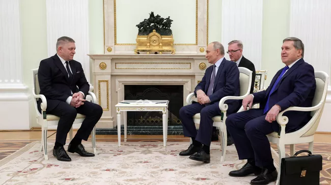 Президент РФ Владимир Путин и премьер-министр Словакии Роберт Фицо во время встречи