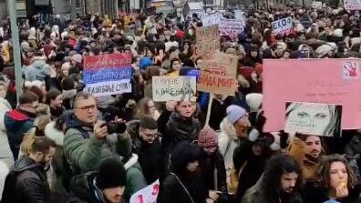 Участники массового протеста из-за гибели 1 ноября 15 человек при обрушении железнодорожного вокзала в Нови-Саде - РИА Новости, 1920, 25.12.2024