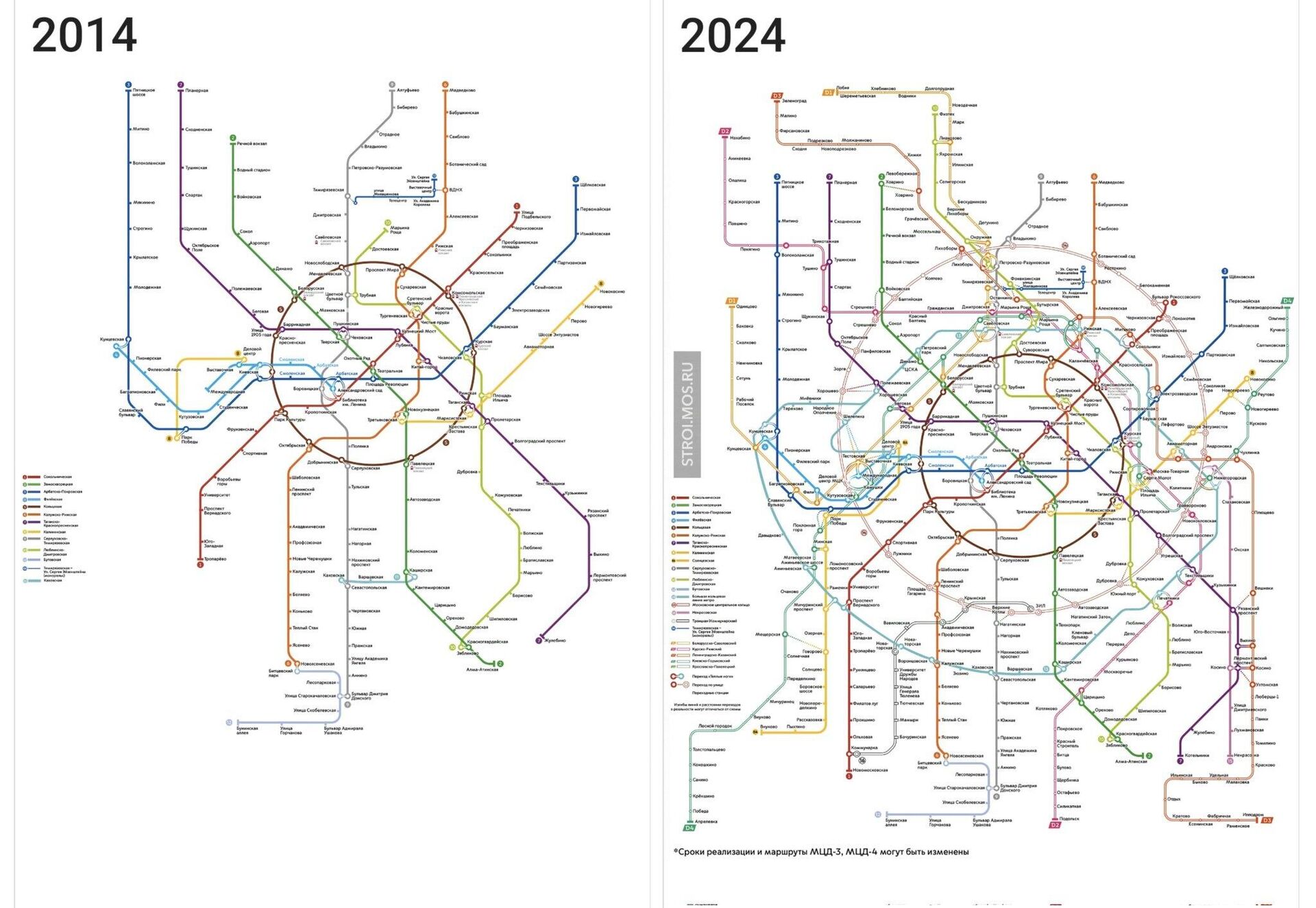 Метро Москвы в 2014 и 2024 году - РИА Новости, 1920, 30.12.2024