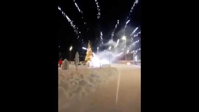 Городская елка сгорела из-за фейерверка в уральском городе Лесной