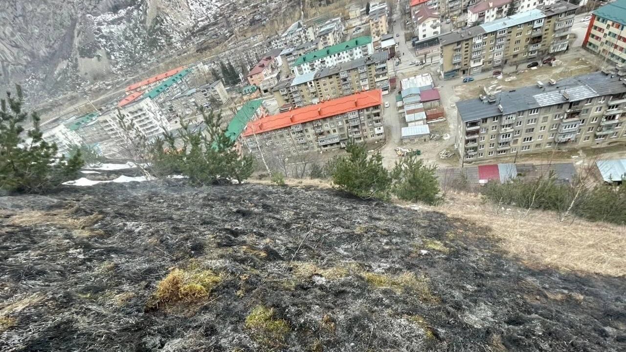 Последствия пожара на склоне горы возле города Тырныауз в Эльбрусском районе Кабардино-Балкарии - РИА Новости, 1920, 04.01.2025