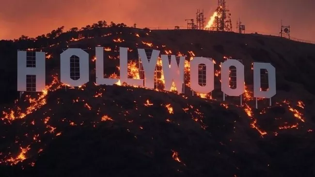 Завирусившееся в фото с пожаром возле надписи Hollywood в Калифорнии, США