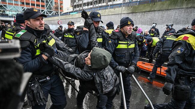 Акция протеста климатических активистов на автотрассе в районе Гааги. 11 января 2025