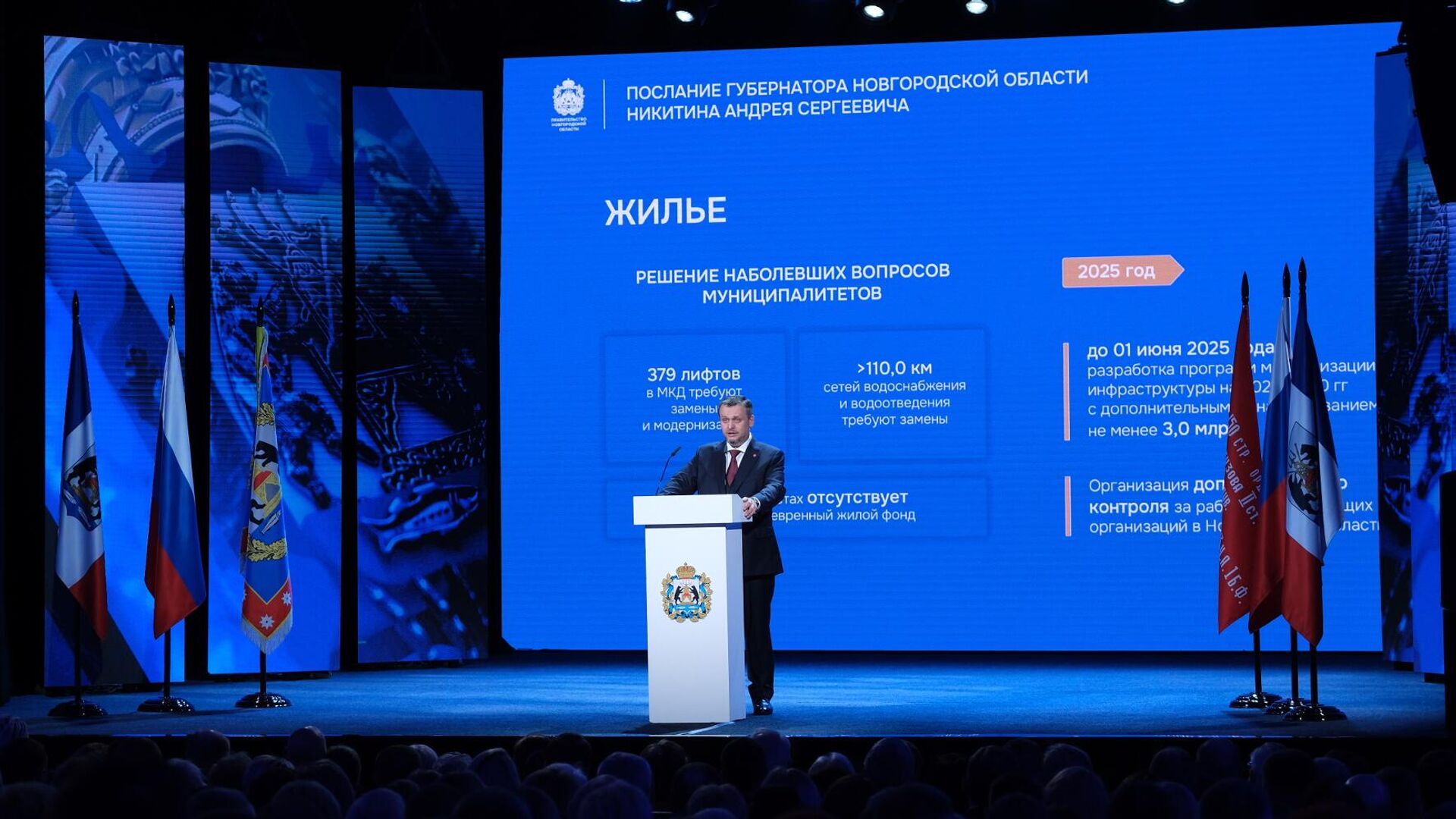 Губернатор Новгородской области Андрей Никитин во время ежегодного послания к жителям области Губернатор Новгородской области Андрей Никитин во время ежегодного послания к жителям области - РИА Новости, 1920, 15.01.2025