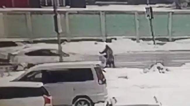 Кадр видео наезда на пешеходов в Южно-Сахалинске