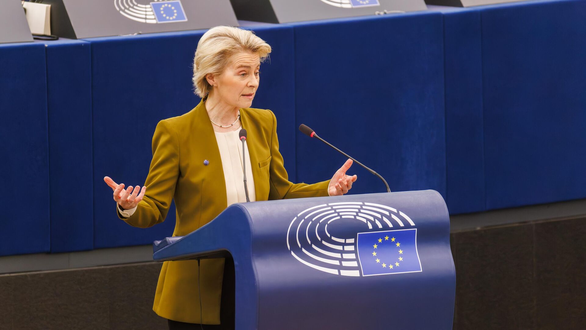 Урсула фон дер Ляйен во время выступления в Европарламенте. 22 января 2025 Урсула фон дер Ляйен во время выступления в Европарламенте. 22 января 2025 - РИА Новости, 1920, 22.01.2025