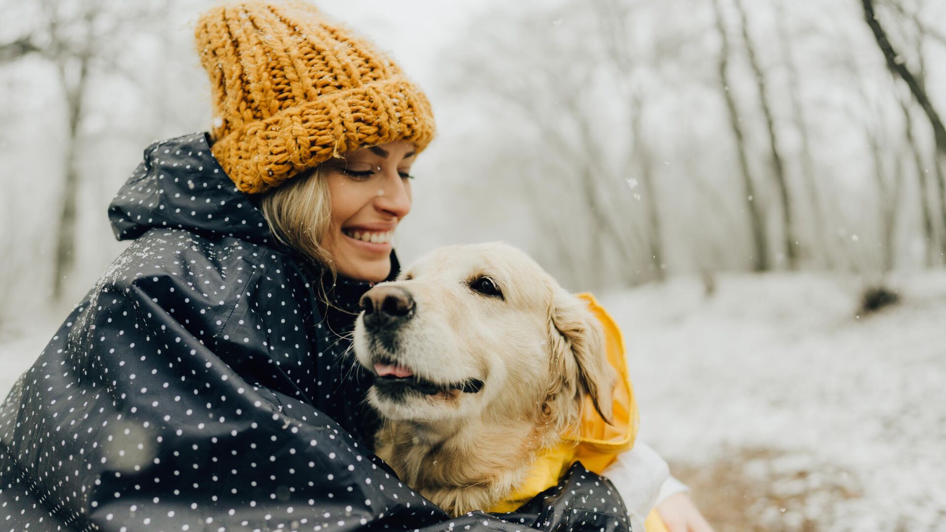 Девушка с собакой в снежном парке - РИА Новости, 1920, 24.01.2025