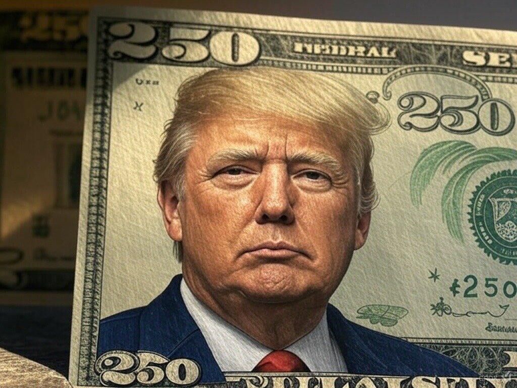 Изображение банкноты в $250 с лицом Трампа - РИА Новости, 1920, 10.06.2025