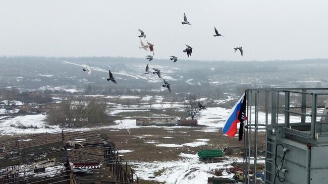 Флаг Российской Федерации над селом Погребки Суджанского района Курской области