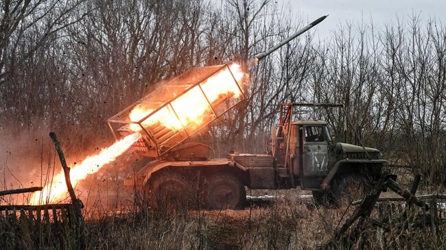 Боевая работа артрасчета РСЗО Град