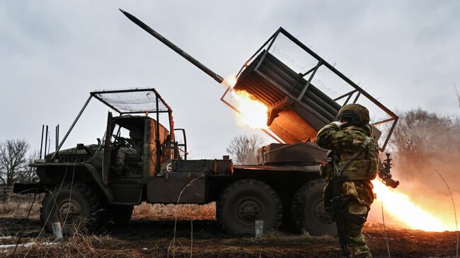 Боевая работа артрасчета РСЗО Град