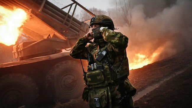 Боевая работа артрасчета РСЗО Град