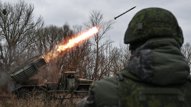 Боевая работа артрасчета РСЗО Град