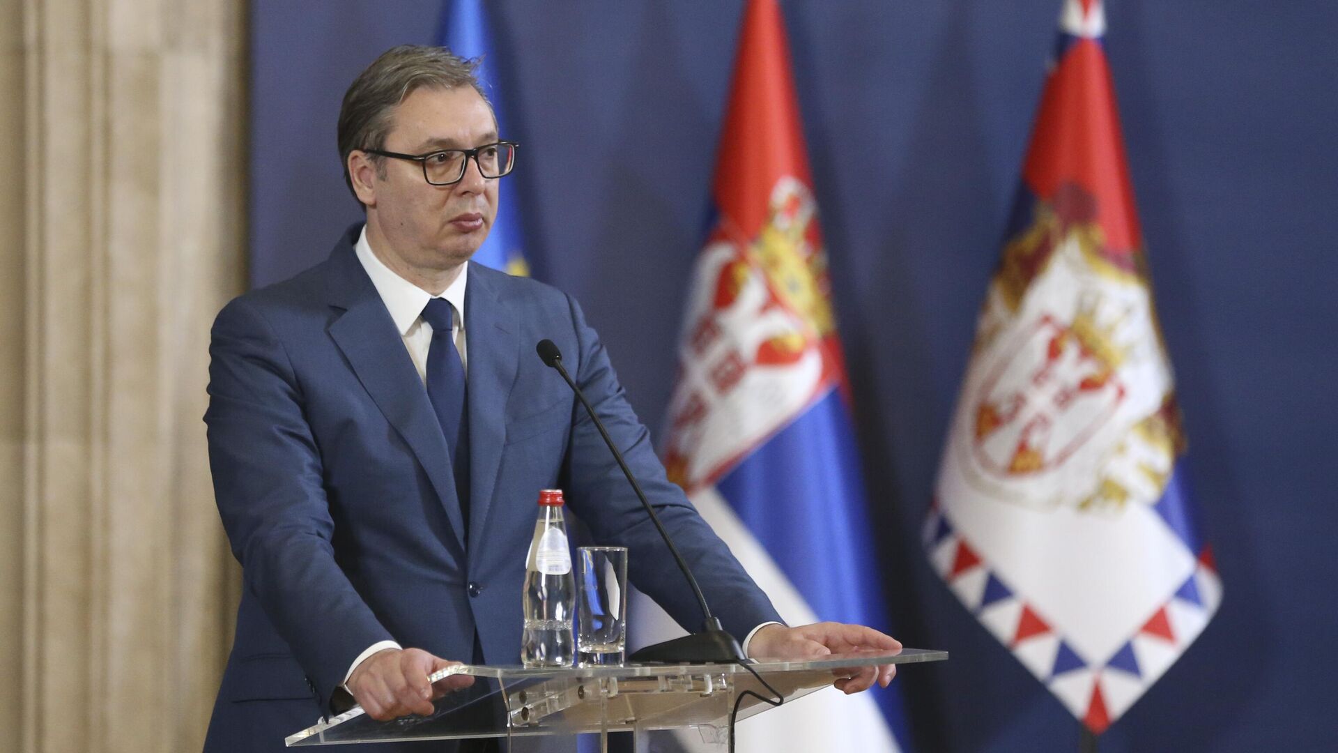 Президент Сербии Александр Вучич во время пресс-конференции в Белграде - РИА Новости, 1920, 07.03.2025