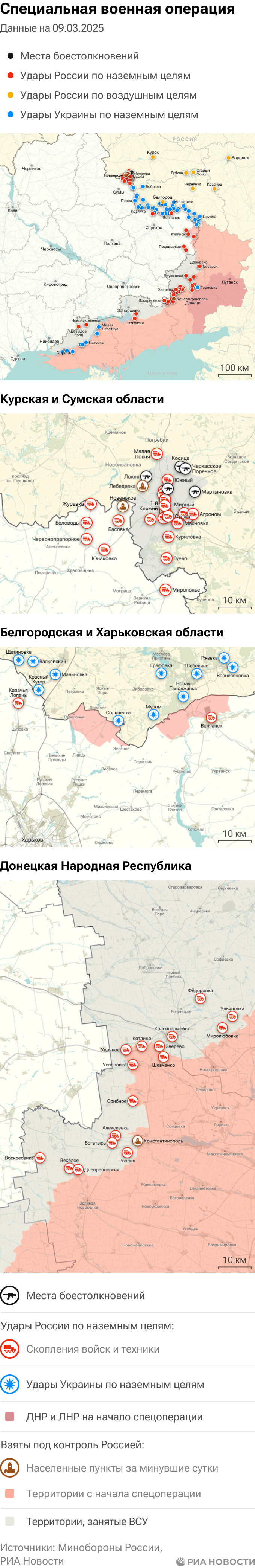 Карта спецоперации Вооруженных сил России на Украине на 09.03.2025