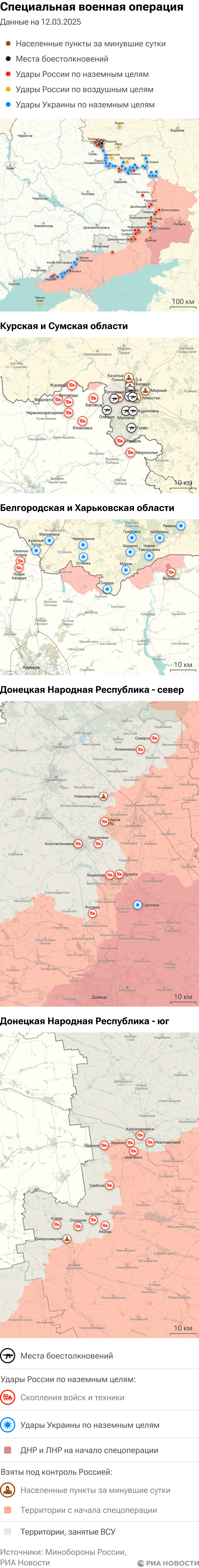 Карта спецоперации Вооруженных сил России на Украине на 12.03.2025