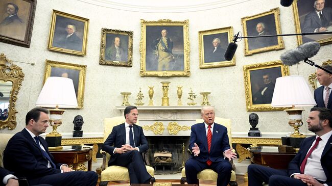 Президент США Дональд Трамп и генеральный секретарь НАТО Марк Рютте во время встречи в Белом доме