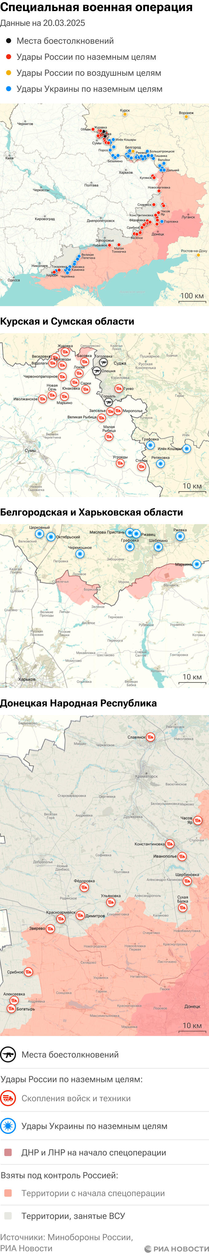 Карта спецоперации Вооруженных сил России на Украине на 20.03.2025