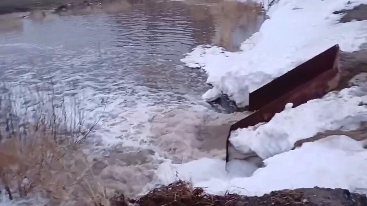 Дамба на автодороге в селе Кушма в Курганской области, поврежденная из-за разлива реки Чесноковка - РИА Новости, 1920, 21.03.2025