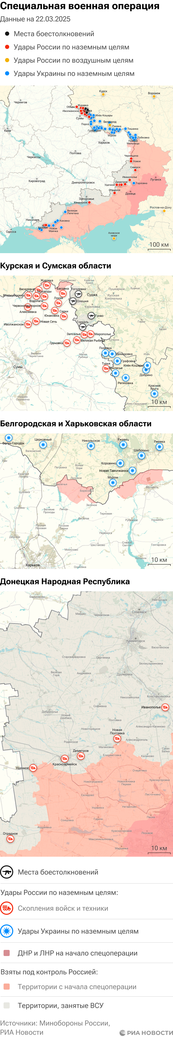 Карта спецоперации Вооруженных сил России на Украине на 22.03.2025