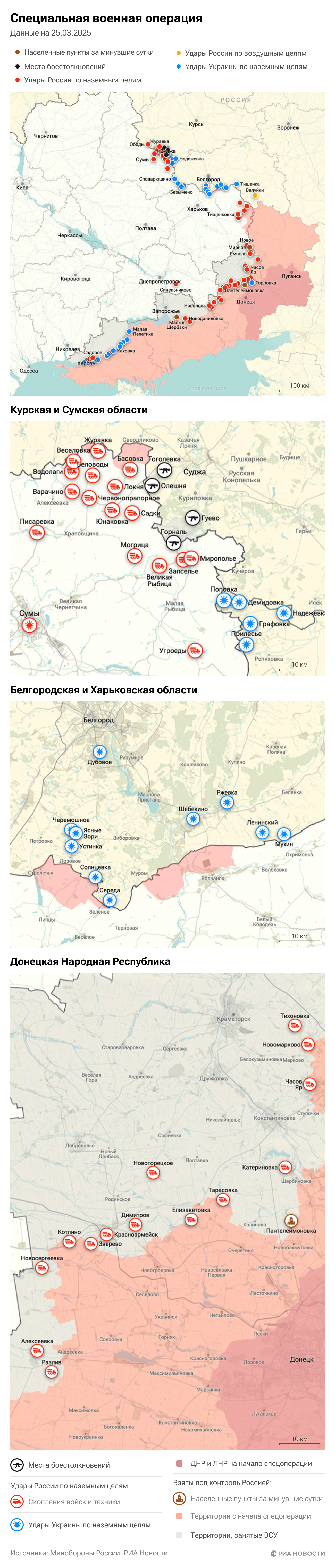 Карта спецоперации Вооруженных сил России на Украине на 25.03.2025