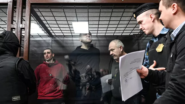 Участники украинского подразделения Азов (признан террористическим и запрещен в РФ) на оглашении приговора в Южном окружном военном суде. 26 марта 2025