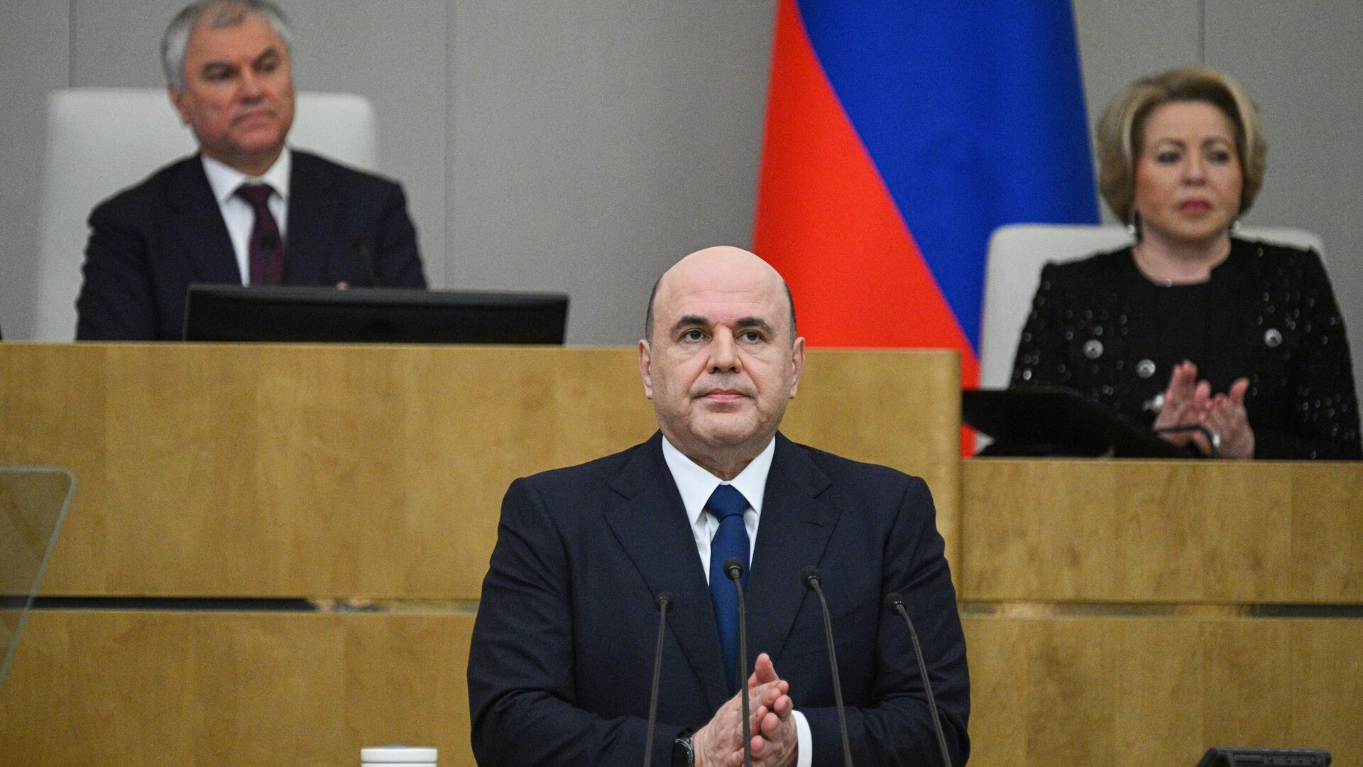 Председатель правительства РФ Михаил Мишустин выступает с ежегодным отчетом правительства РФ в Государственной Думе РФ - РИА Новости, 1920, 26.03.2025