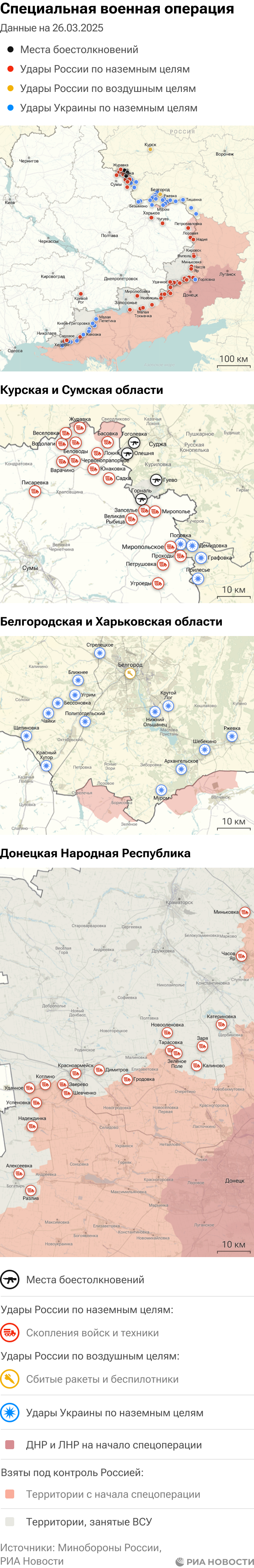 Карта спецоперации Вооруженных сил России на Украине на 26.03.2025
