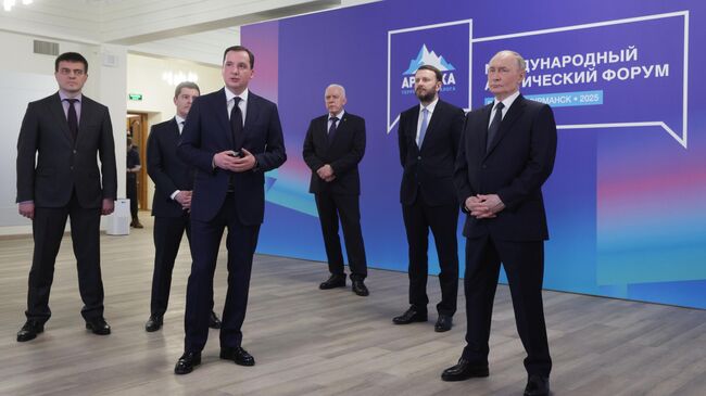 Президент РФ Владимир Путин на презентации мастер-планов опорных населенных пунктов Арктической зоны РФ и проектов развития Северного морского пути