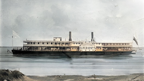 Первый в России двухпалубный товаро-пассажирский пароход в железном корпусе Переворот. Первый в России двухпалубный товаро-пассажирский пароход в железном корпусе Переворот.
