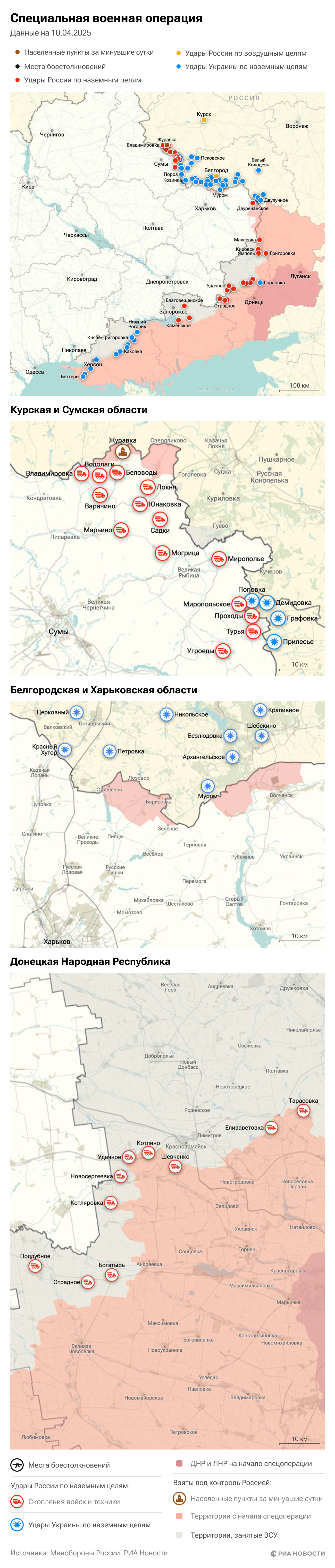 Карта спецоперации Вооруженных сил России на Украине на 10.04.2025 Карта спецоперации Вооруженных сил России на Украине на 10.04.2025