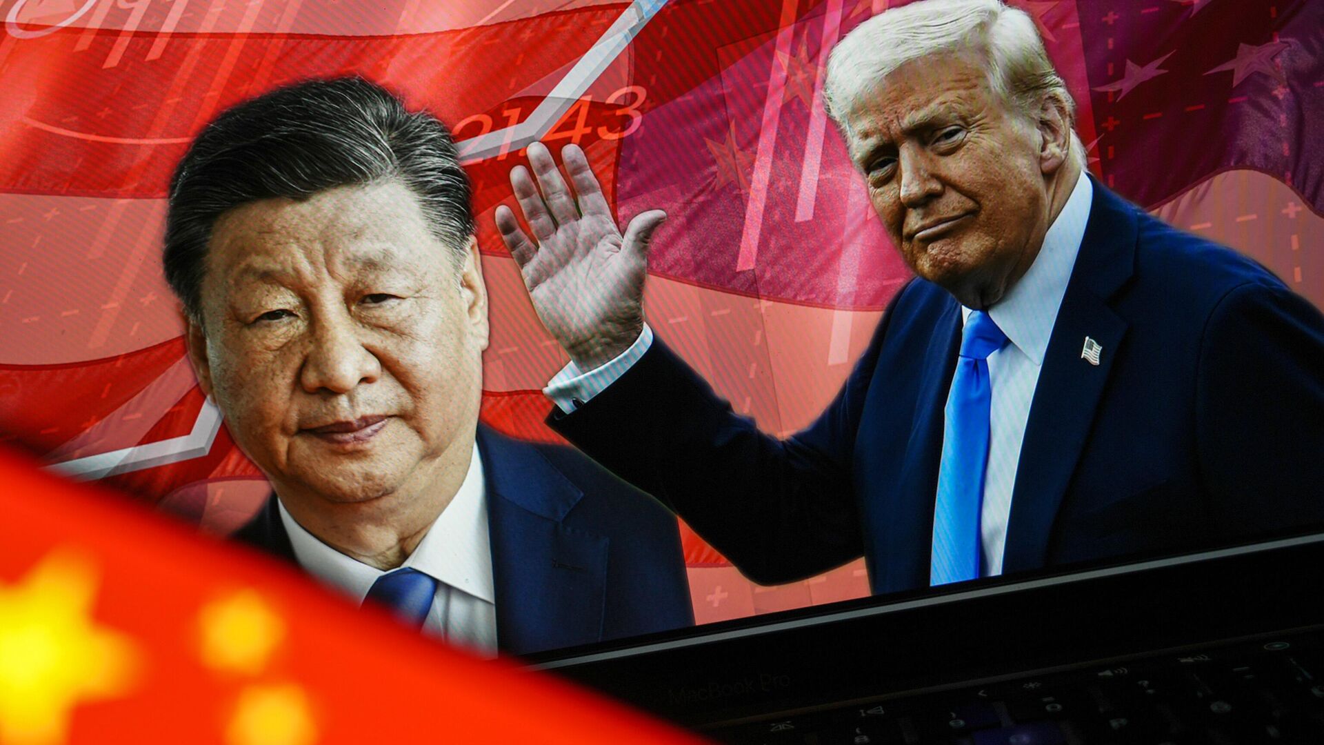 Портреты президента США Дональда Трампа и председателя КНР Си Цзиньпина на экране компьютера - РИА Новости, 1920, 11.04.2025