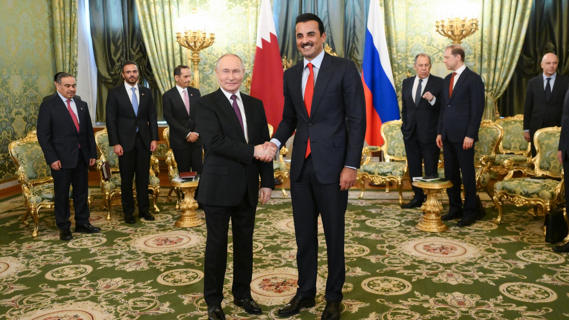Президент РФ Владимир Путин и эмир Катара Тамим бен Хамад Аль Тани во время встречи в Москве - РИА Новости, 1920, 17.04.2025