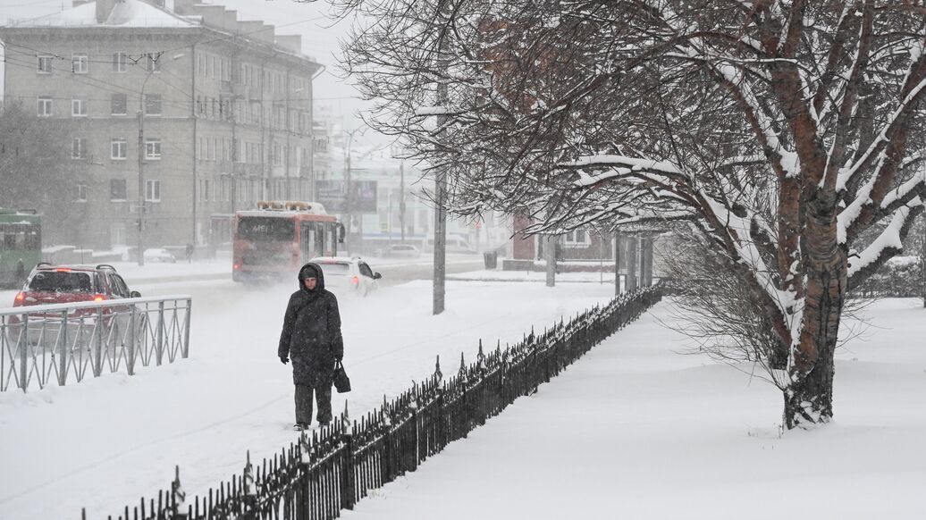 © РИА Новости / Александр КряжевПерейти в медиабанк<br>Снегопад в Новосибирске. 19 апреля 2025