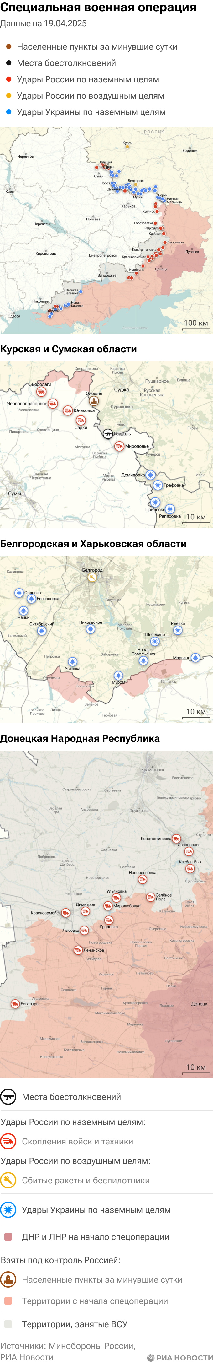 Карта спецоперации Вооруженных сил России на Украине на 19.04.2025 Карта спецоперации Вооруженных сил России на Украине на 19.04.2025