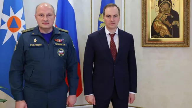 Глава Мордовии Артем Здунов и глава МЧС России Александр Куренков